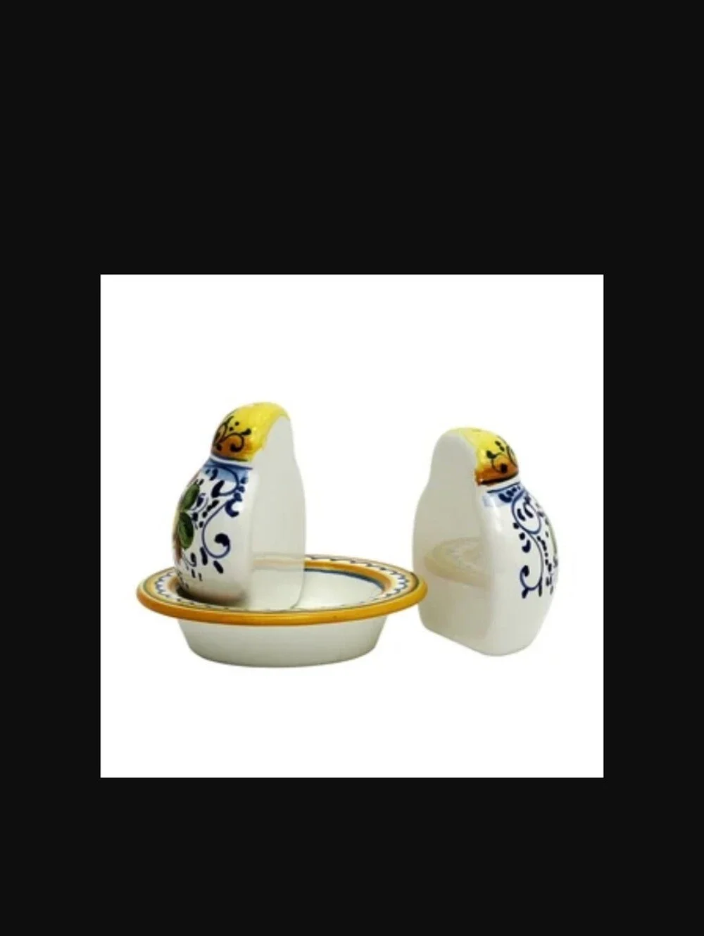 Deruta Italian 'The Better Half' Salt and Pepper set with tray/saucer